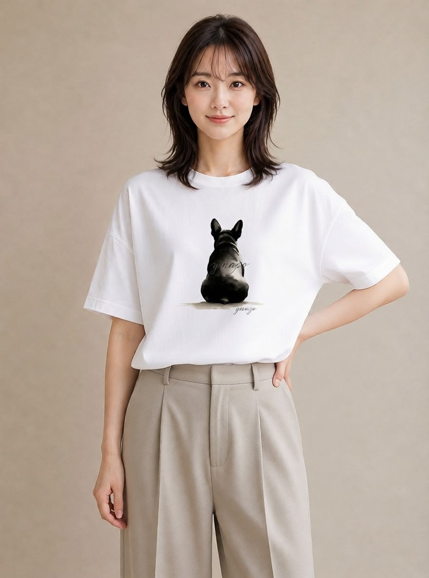 半袖Tシャツ レディース フレンチブルドッグ フレブル 犬 いぬ イラスト 旅行コーデ 自分用 ルームウェア 白T YMAZO