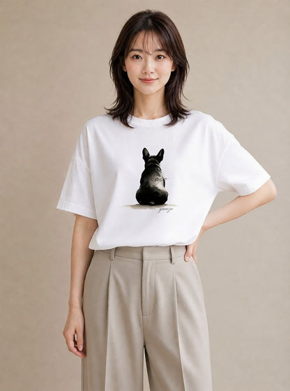 半袖Tシャツ レディース フレンチブルドッグ フレブル 犬 いぬ イラスト 旅行コーデ 自分用 ルームウェア 白T YMAZO