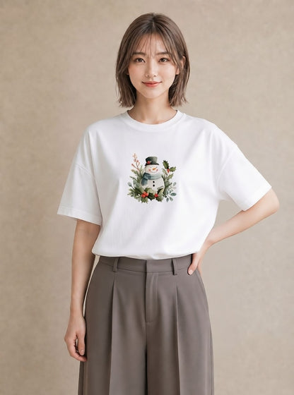 半袖Tシャツ レディース 雪 星空 宇宙 イラスト 個性的 母の日 ビーチ 白T YMAZO