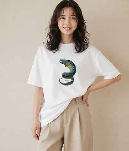 プリントTシャツ レディース チンアナゴ 海の生き物 海 イラスト ミニマル 散歩 お出かけ 白T YMAZO