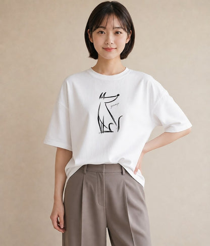 グラフィックTシャツ レディース 犬 いぬ わんこ イラスト モード カフェ服 クリスマス 白T YMAZO