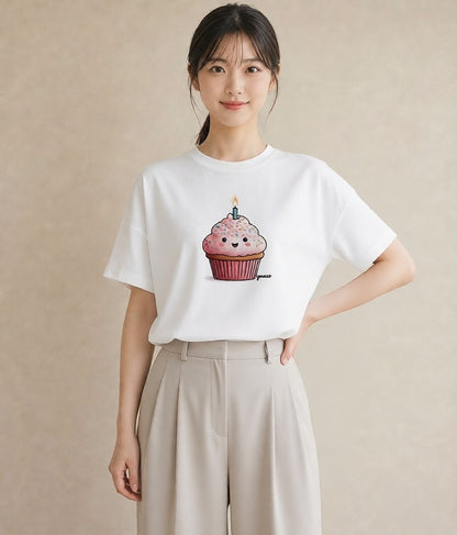 グラフィックTシャツ レディース マフィン 食べ物 フード イラスト 上品 姉妹 送別ギフト 白T YMAZO