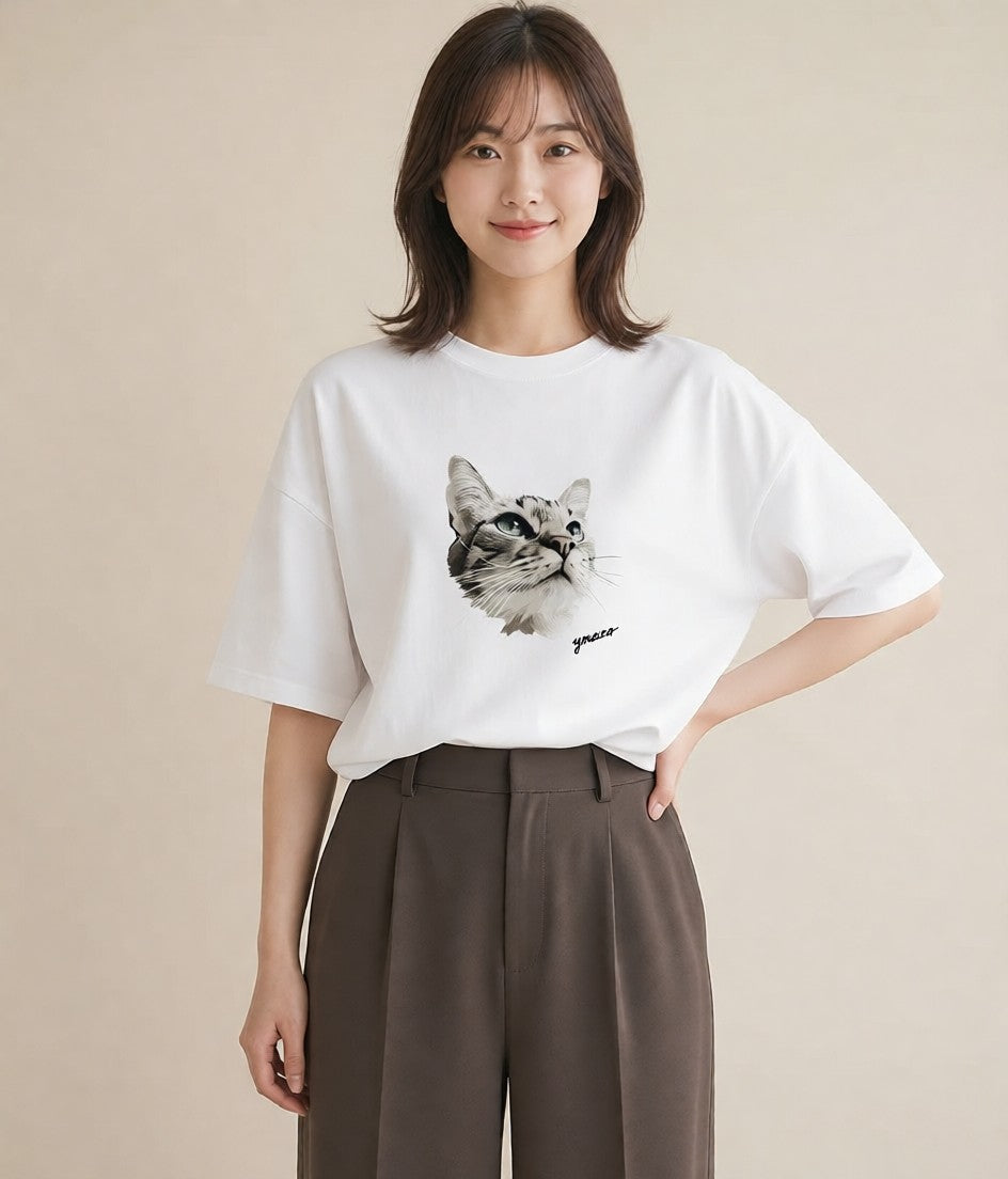 グラフィックTシャツ レディース ラグドール 猫 ねこ イラスト モード 部屋着 女性向けギフト 白T YMAZO
