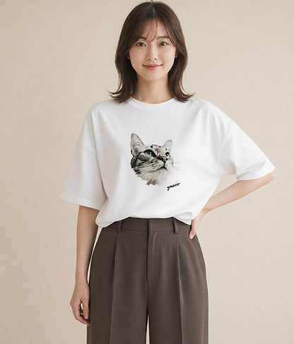 グラフィックTシャツ レディース ラグドール 猫 ねこ イラスト モード 部屋着 女性向けギフト 白T YMAZO