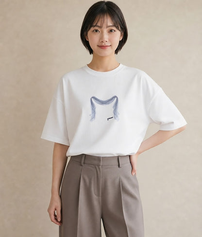 デザインTシャツ レディース レースハンカチ レース ハンカチ ナチュラル アンティーク イラスト シンプル デイリーウェア 休日 白T YMAZO
