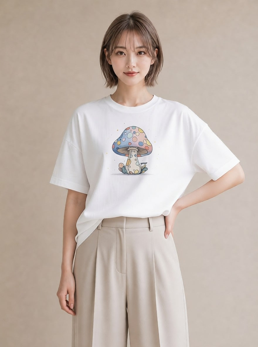 プリントTシャツ レディース きのこ 植物 ボタニカル イラスト 部屋着 女性向けギフト 白T YMAZO