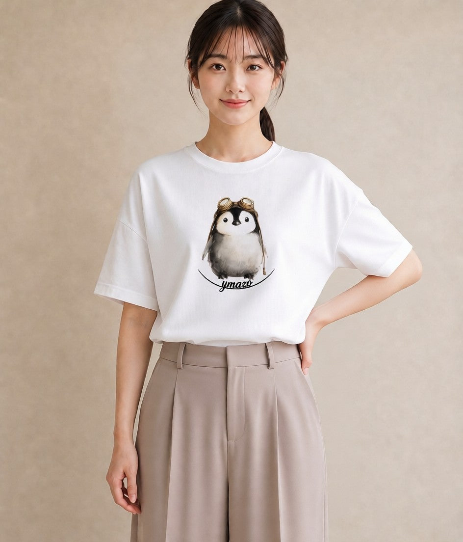 グラフィックTシャツ レディース ペンギン ぺんぎん 動物 アニマル イラスト きれいめカジュアル 秋コーデ おしゃれギフト 白T YMAZO