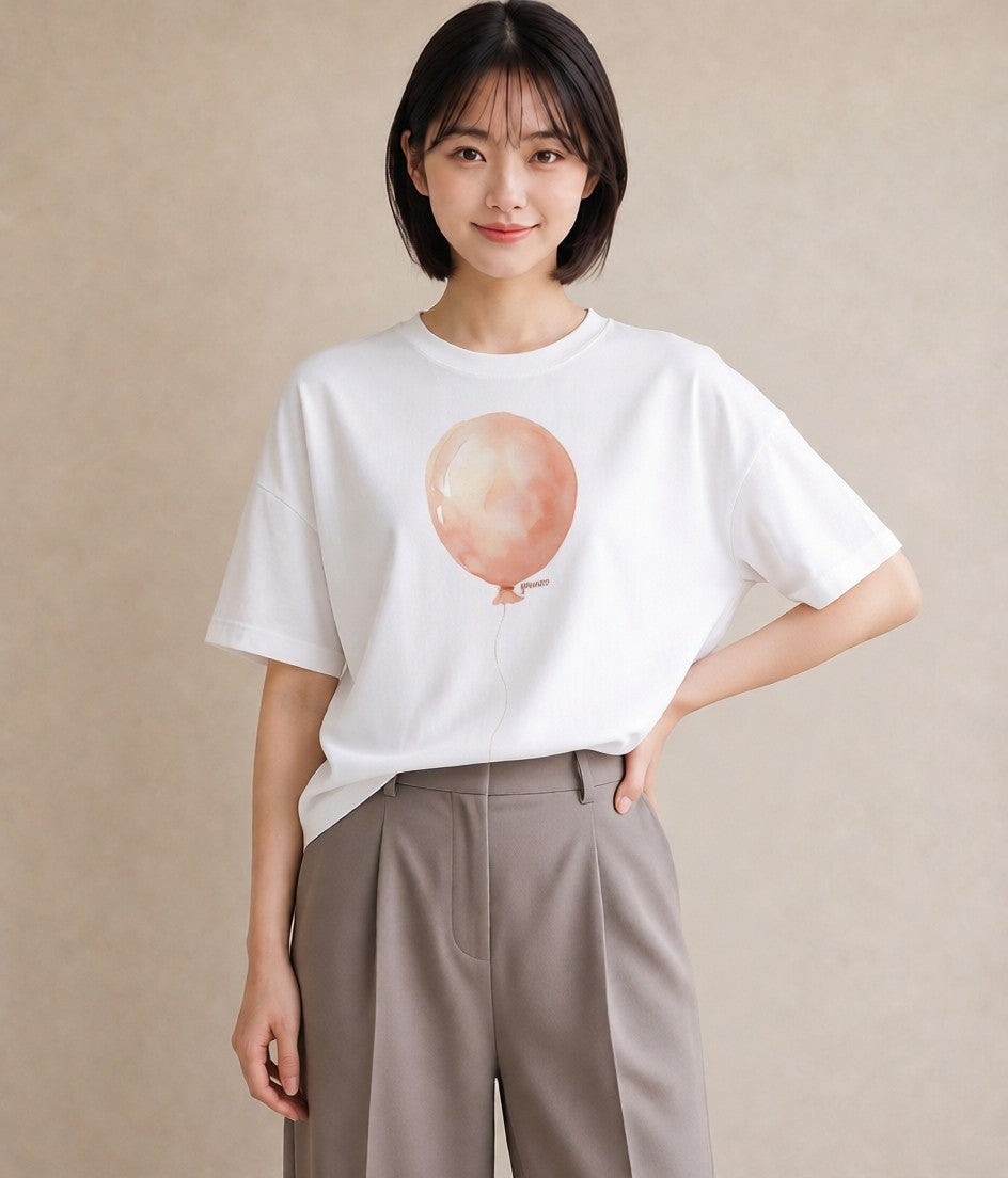プリントTシャツ レディース 気球 星空 宇宙 イラスト ナチュラル デート 帰省 白T YMAZO