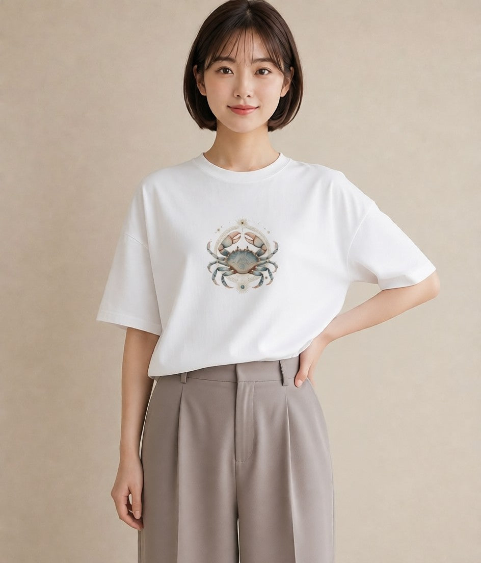 Tシャツ レディース 山羊座 星空 宇宙 イラスト こなれ感 20代 カジュアルコーデ 白T YMAZO