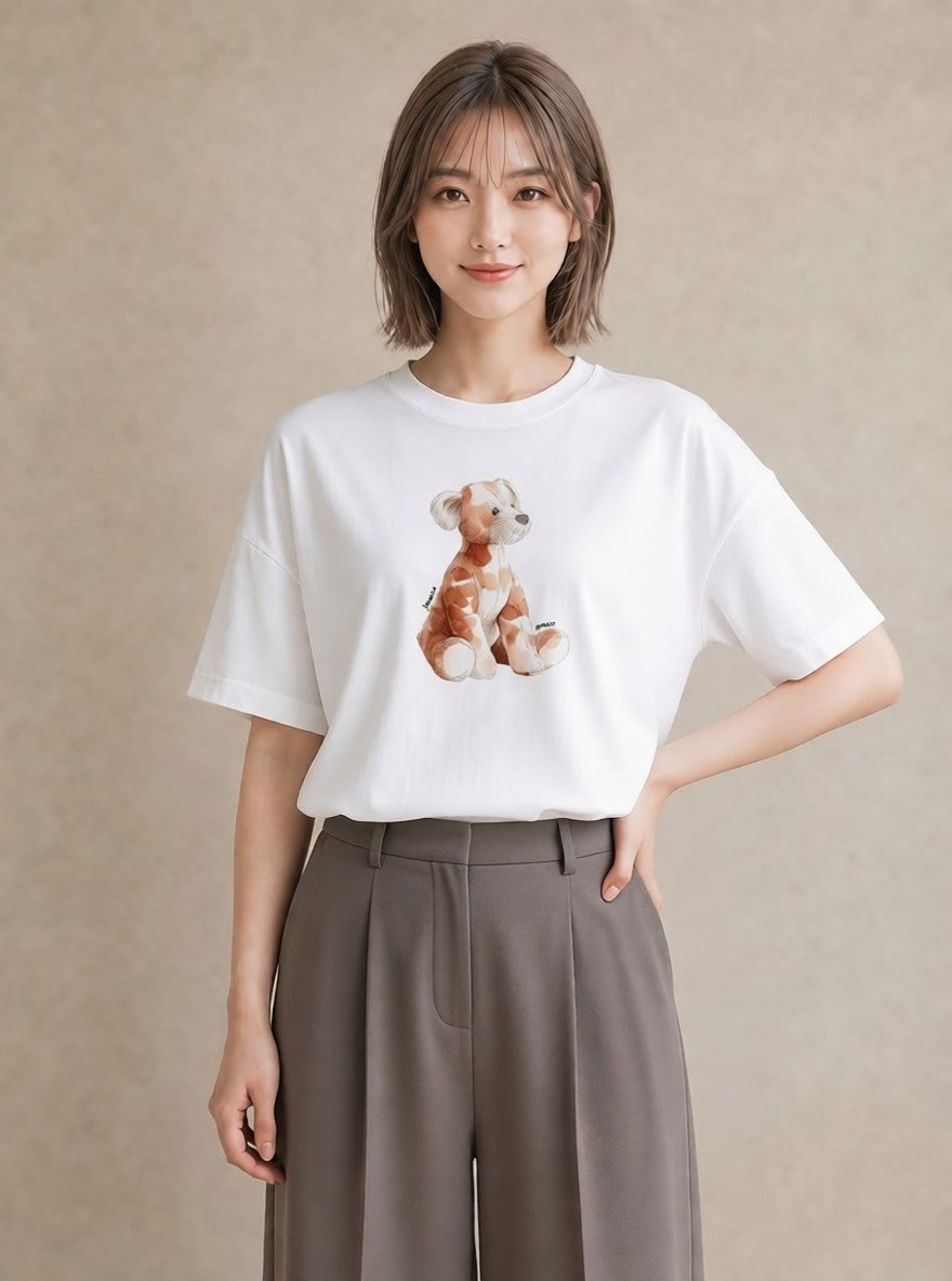 グラフィックTシャツ レディース わんこ 犬 いぬ イラスト こなれ感 お揃い 親子 白T YMAZO