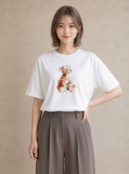 グラフィックTシャツ レディース わんこ 犬 いぬ イラスト こなれ感 お揃い 親子 白T YMAZO