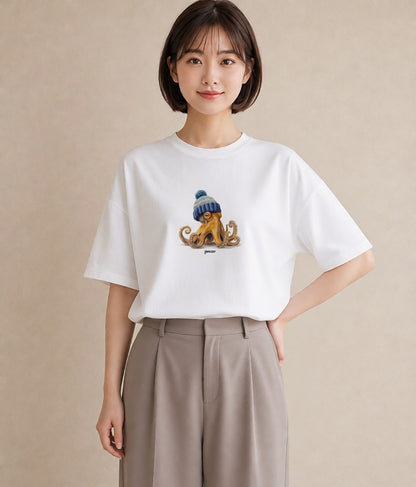 プリントTシャツ レディース イカ 海の生き物 海 イラスト ラフ 女子会 お揃い 白T YMAZO