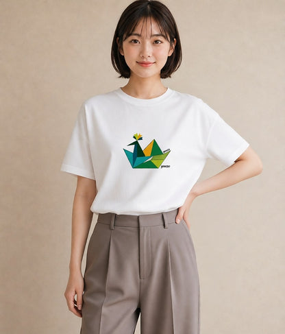 グラフィックTシャツ レディース 折り鶴 折り紙 ナチュラル アンティーク イラスト ニュアンス 送別ギフト 通勤 白T YMAZO