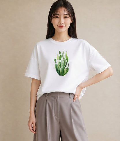 デザインTシャツ レディース 芝生 植物 ボタニカル イラスト ニュアンス 散歩 お出かけ 白T YMAZO