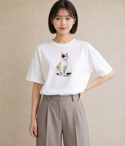 プリントTシャツ レディース キジトラ 猫 ねこ イラスト シック 通勤 在宅 白T YMAZO