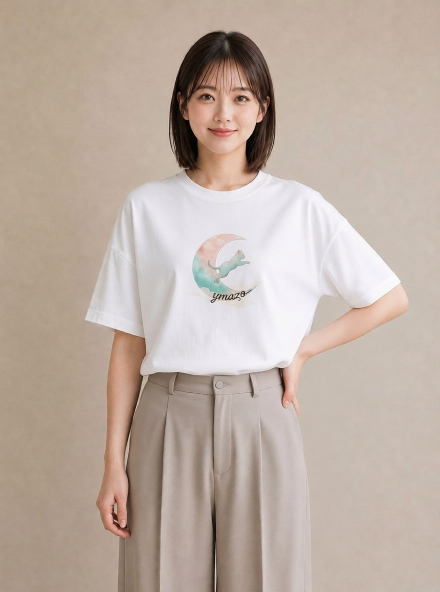 グラフィックTシャツ レディース しっぽ 猫 ねこ イラスト ヴィンテージ風 ギフト 母の日 白T YMAZO