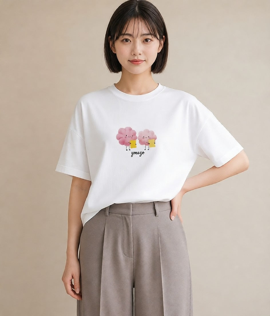 半袖Tシャツ レディース わたあめ 食べ物 フード イラスト 母娘コーデ 自分用 白T YMAZO