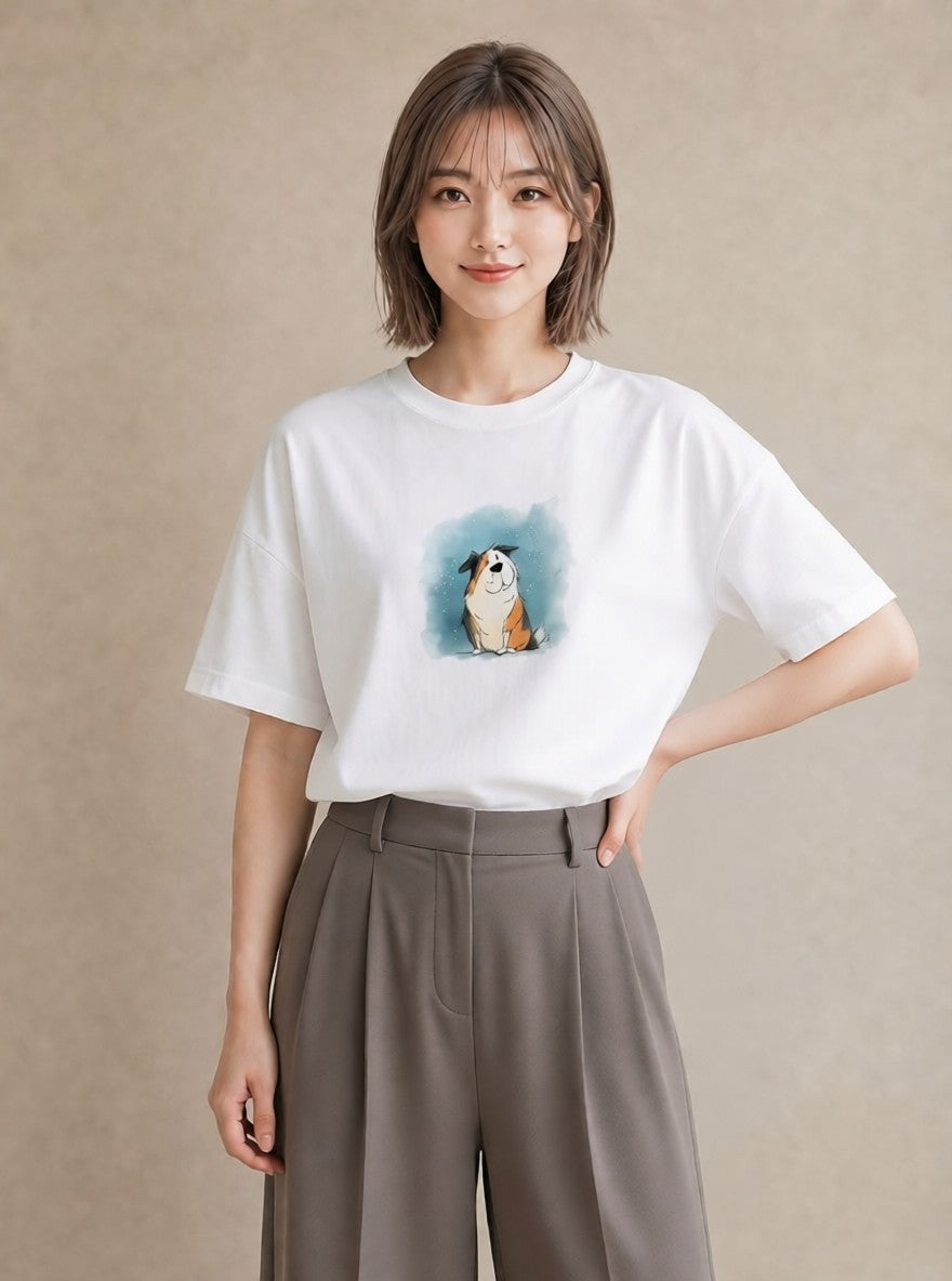 プリントTシャツ レディース 犬好き 犬 いぬ イラスト 可愛い デイリーウェア 休日 白T YMAZO