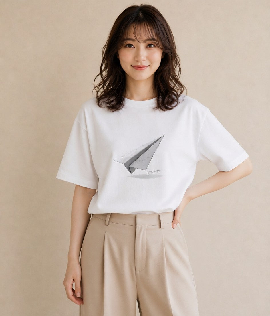 プリントTシャツ レディース 折り鶴 折り紙 ナチュラル アンティーク イラスト 休日コーデ 姉妹 送別ギフト 白T YMAZO