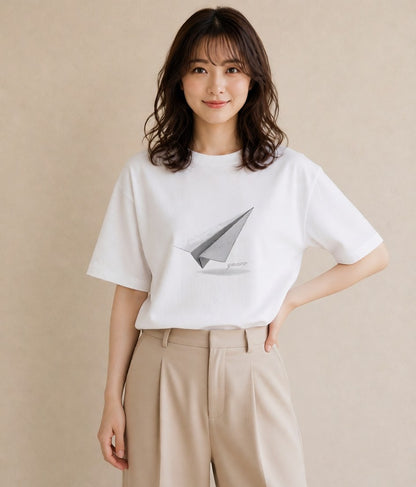 プリントTシャツ レディース 折り鶴 折り紙 ナチュラル アンティーク イラスト 休日コーデ 姉妹 送別ギフト 白T YMAZO
