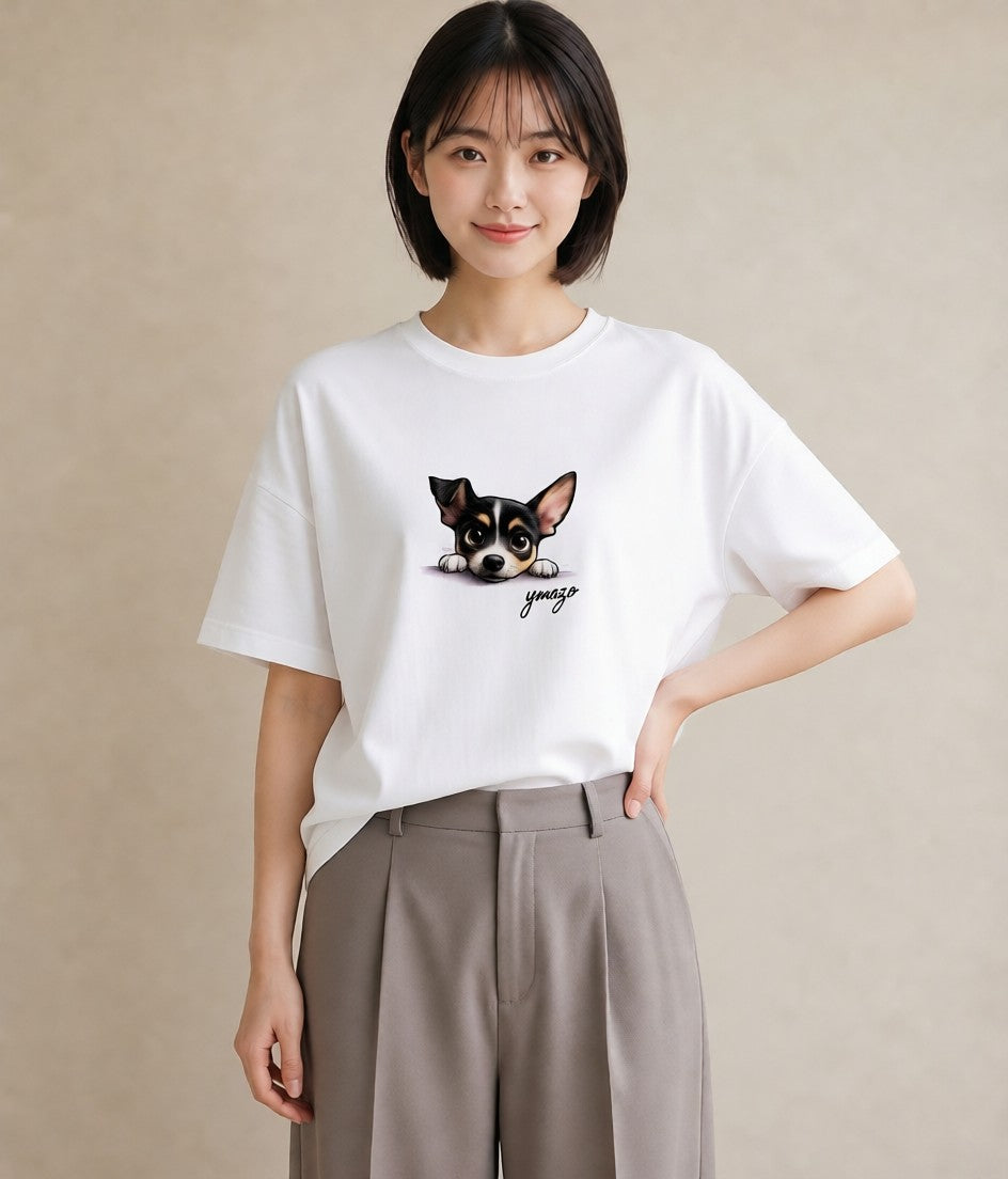 デザインTシャツ レディース チワワ 犬 いぬ イラスト フェミニン ルームウェア ギフト 白T YMAZO