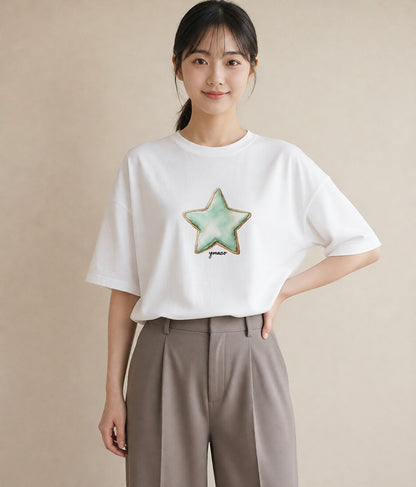 半袖Tシャツ レディース たい焼き 食べ物 フード イラスト 手描き風 夏コーデ 通学 白T YMAZO