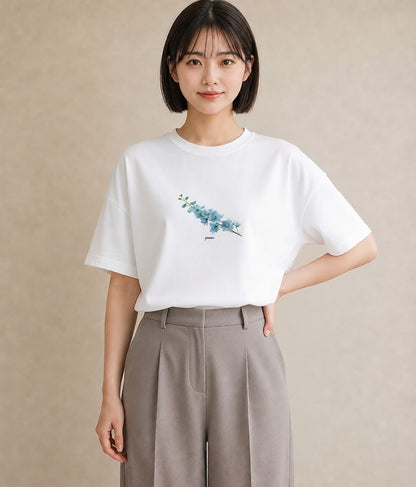 半袖Tシャツ レディース ポスト 野の花 レトロ ナチュラル アンティーク イラスト 淡色 敬老の日 ホワイトデー 白T YMAZO
