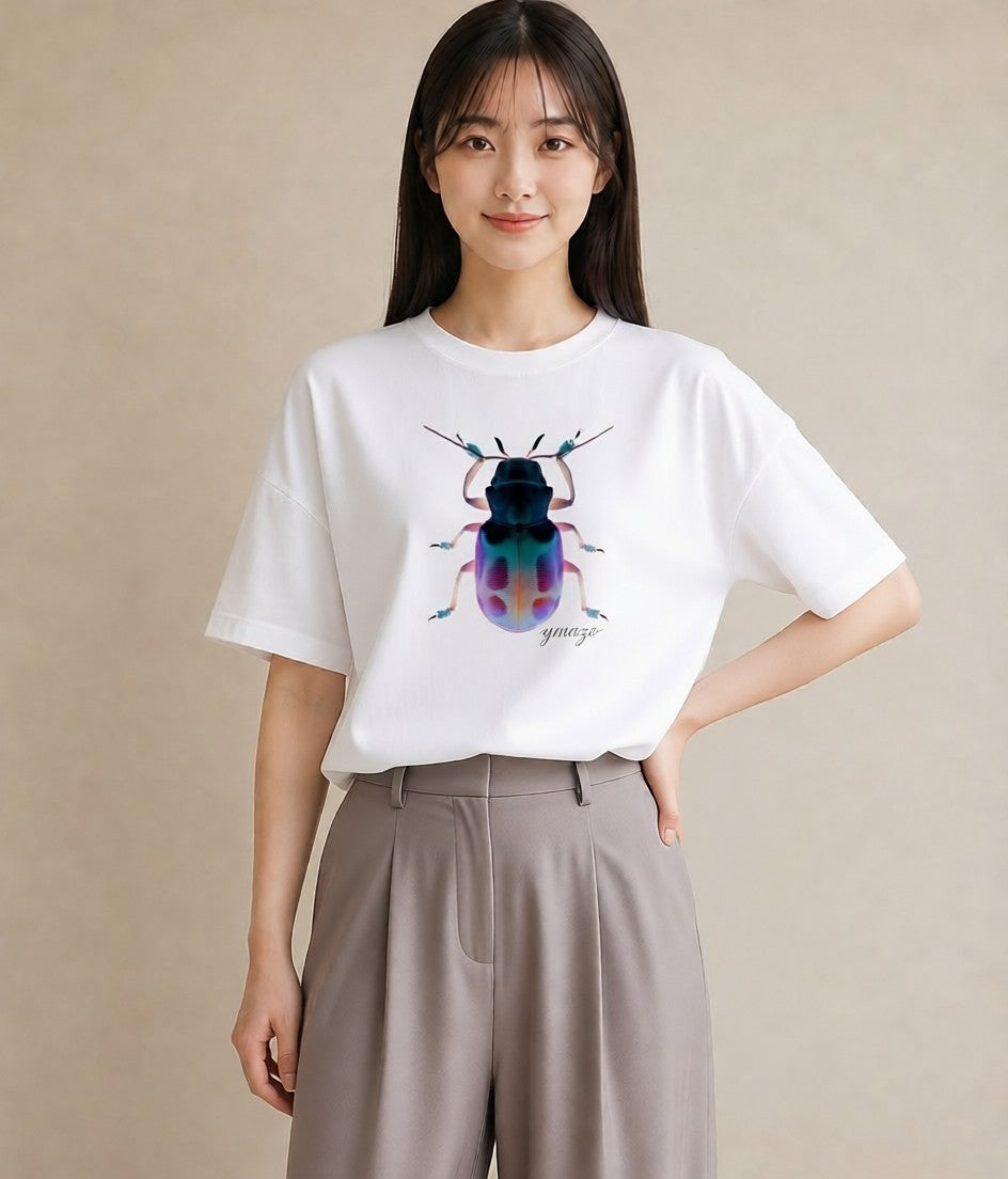 Tシャツ レディース カブトムシ 昆虫 虫 イラスト 線画 ルームウェア ギフト 白T YMAZO