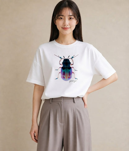 Tシャツ レディース カブトムシ 昆虫 虫 イラスト 線画 ルームウェア ギフト 白T YMAZO