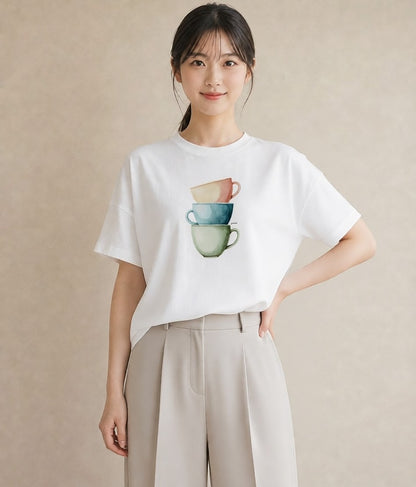 グラフィックTシャツ レディース エスプレッソ 食べ物 フード イラスト ナチュラル 旅行 母娘コーデ 白T YMAZO