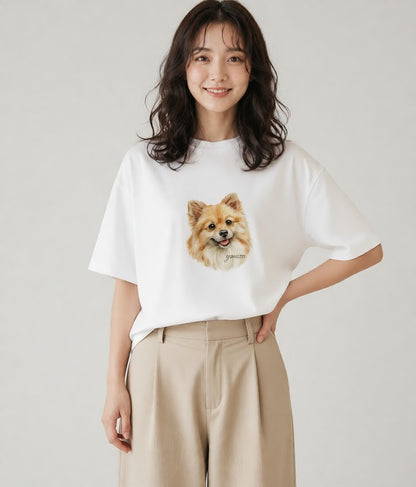 Tシャツ レディース ポメラニアン ポメ 犬 いぬ イラスト ヴィンテージ風 女性 旅行用 白T YMAZO