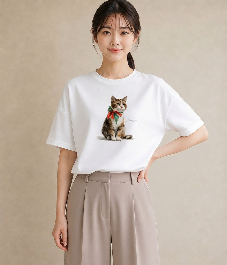 デザインTシャツ レディース 猫 ねこ イラスト ゆるコーデ 帰省 ラフ 白T YMAZO