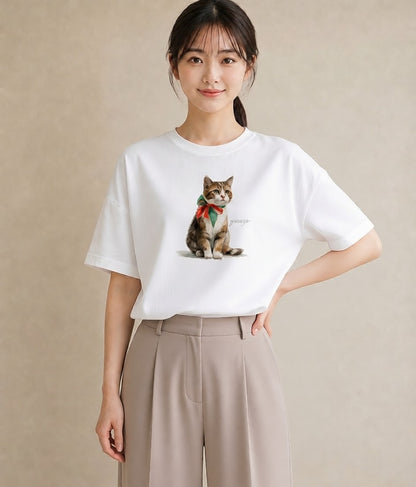デザインTシャツ レディース 猫 ねこ イラスト ゆるコーデ 帰省 ラフ 白T YMAZO