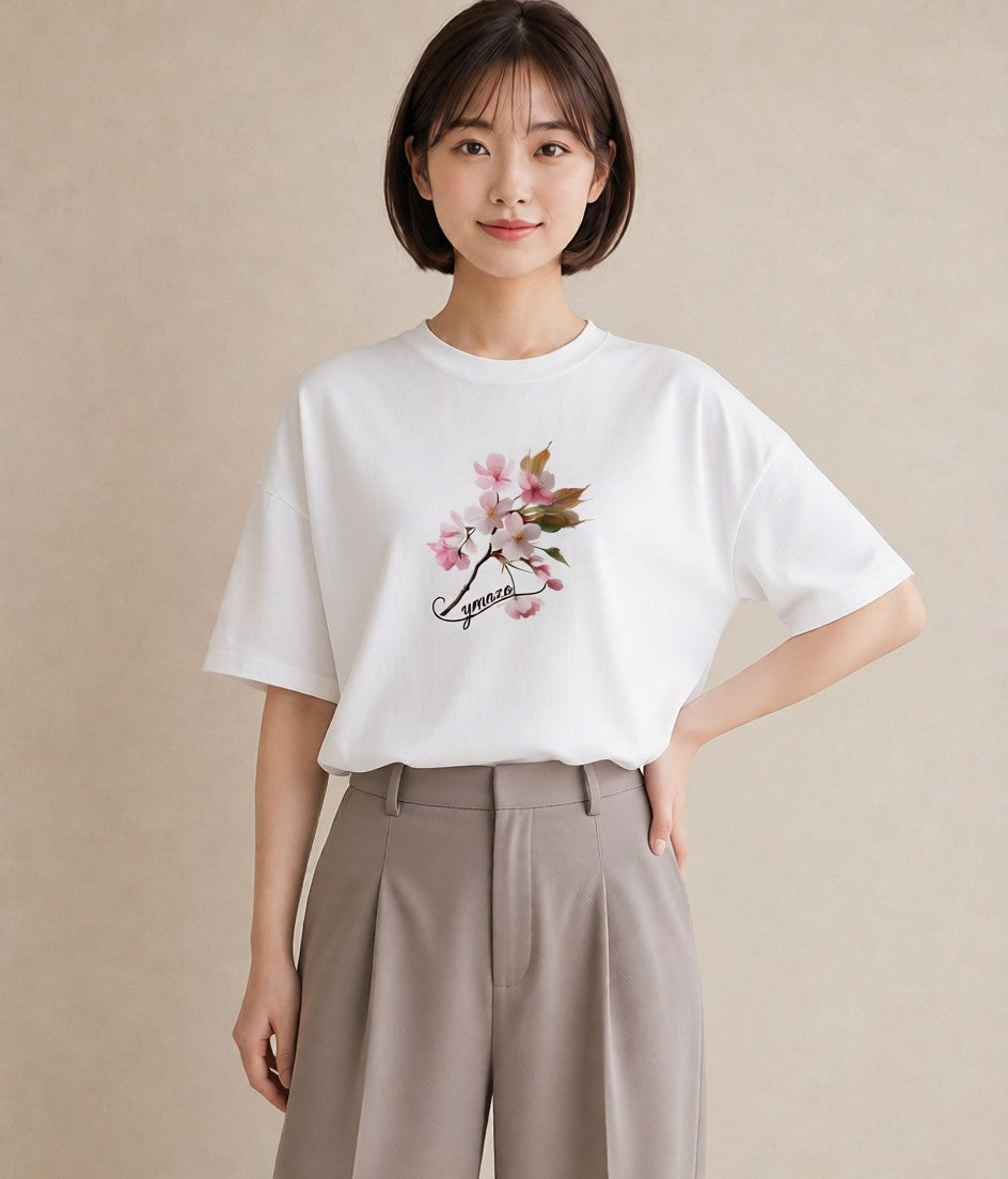 Tシャツ レディース さくら 桜 サクラ 花 花柄 イラスト レトロ 散歩 お出かけ 白T