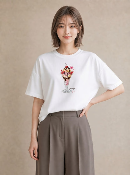 デザインTシャツ レディース ソフトクリーム 食べ物 フード イラスト きれいめ ルームウェア ギフト 白T YMAZO