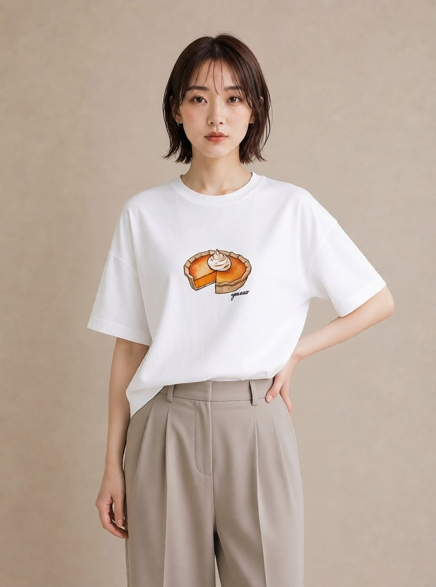 デザインTシャツ レディース どら焼き 食べ物 フード イラスト 北欧風 自分用 ルームウェア 白T YMAZO