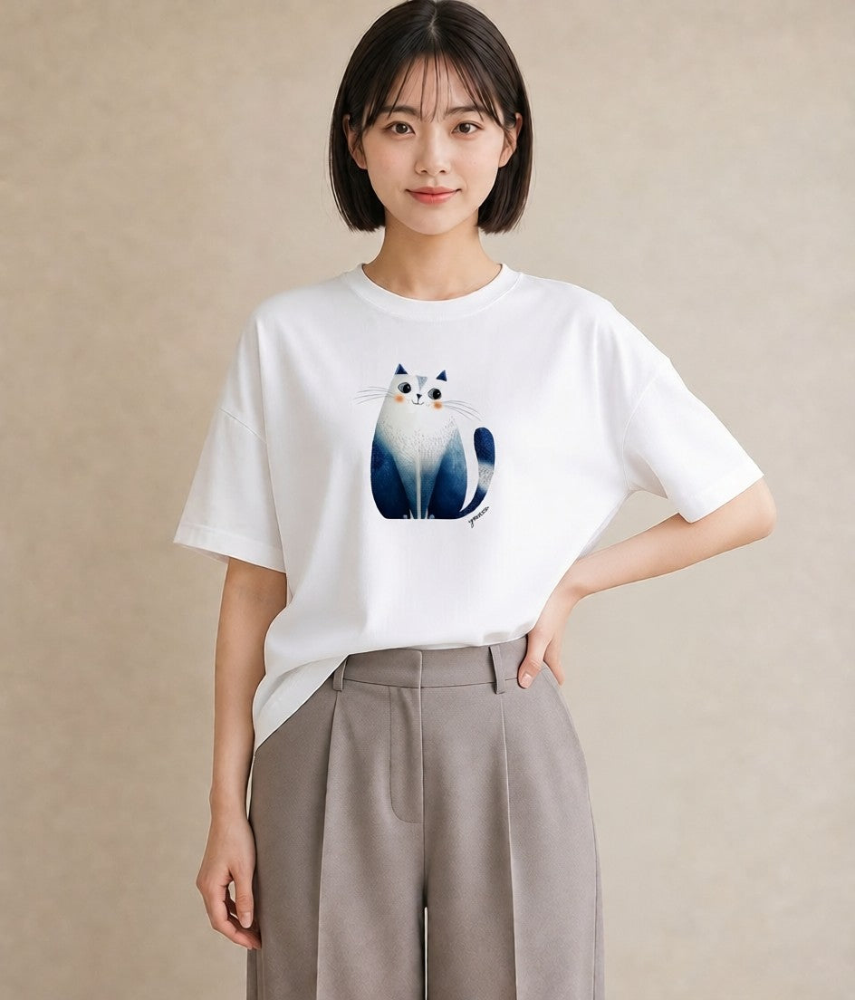 プリントTシャツ レディース エキゾチックショートヘア 猫 ねこ イラスト レトロ 通学 誕生日プレゼント 白T YMAZO