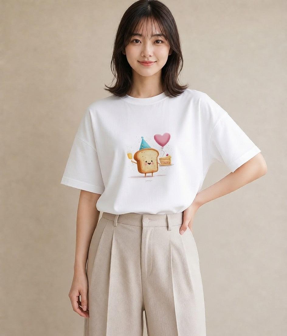 プリントTシャツ レディース 食パン 食べ物 フード イラスト お洒落 母娘コーデ 自分用 白T YMAZO