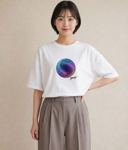 グラフィックTシャツ レディース 天の川 星空 宇宙 イラスト きれいめ 綿100 デート 白T YMAZO