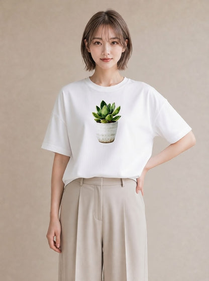 デザインTシャツ レディース 多肉植物 植物 ボタニカル イラスト 水彩風 秋コーデ おしゃれギフト 白T YMAZO