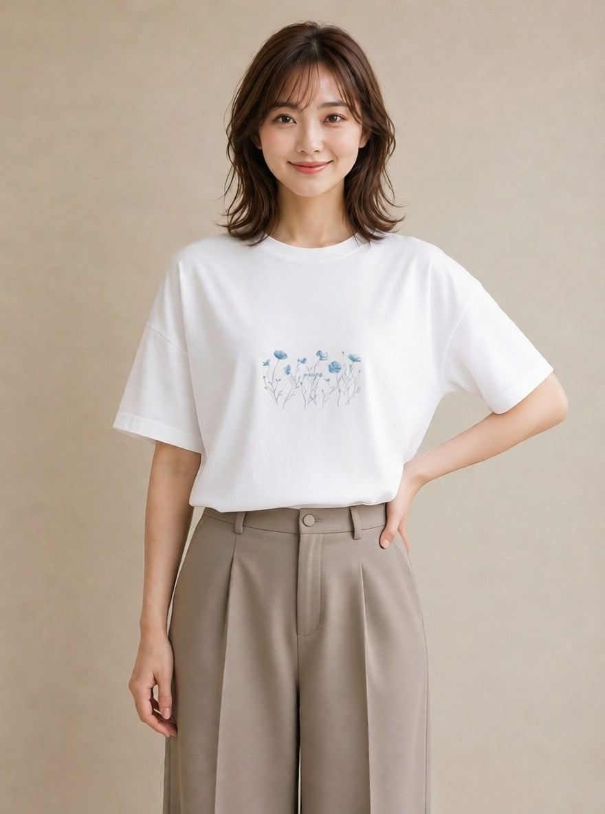 グラフィックTシャツ レディース ポスト 野の花 レトロ ナチュラル アンティーク イラスト ガーリー おしゃれギフト 社会人 白T YMAZO