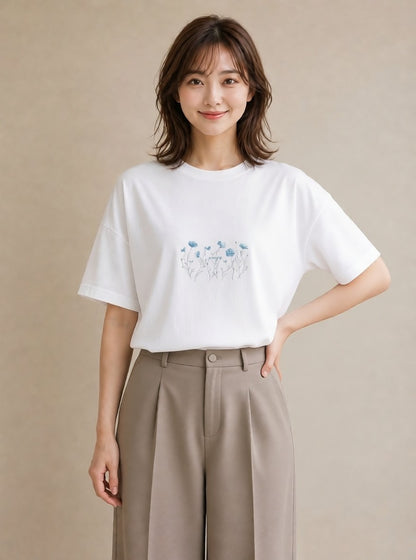 グラフィックTシャツ レディース ポスト 野の花 レトロ ナチュラル アンティーク イラスト ガーリー おしゃれギフト 社会人 白T YMAZO