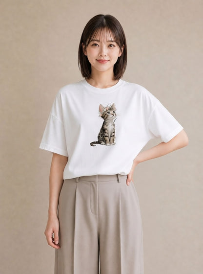 半袖Tシャツ レディース アビシニアン 猫 ねこ イラスト ボタニカル デート 帰省 白T YMAZO