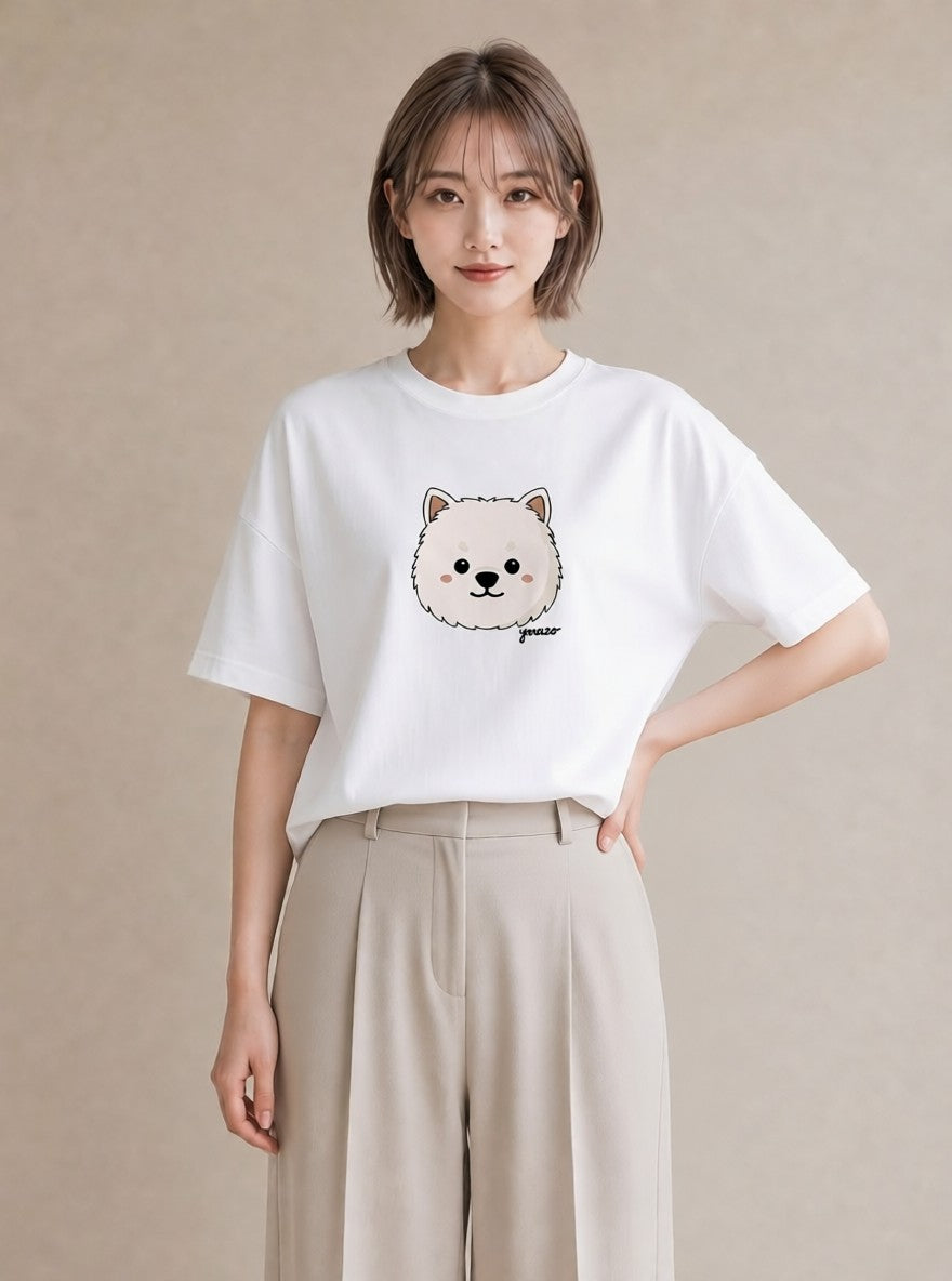 グラフィックTシャツ レディース 犬 いぬ イラスト 抜け感 レイヤード 友達ギフト 白T YMAZO