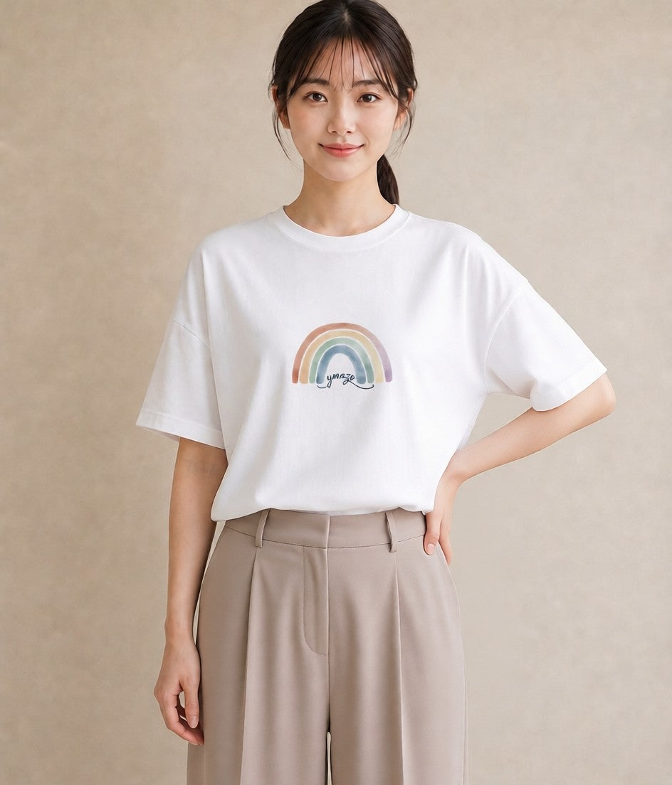 半袖Tシャツ レディース 虹 星空 宇宙 イラスト ミニマル 夏コーデ 通学 白T YMAZO