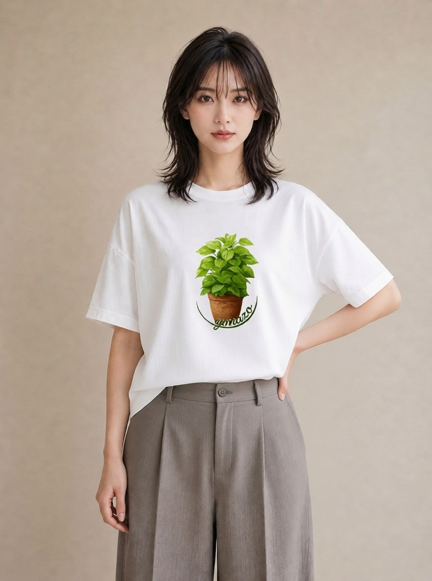 Tシャツ レディース 夕暮れ バルコニー 夕焼け ナチュラル アンティーク イラスト シンプル ミセス 春コーデ 白T YMAZO