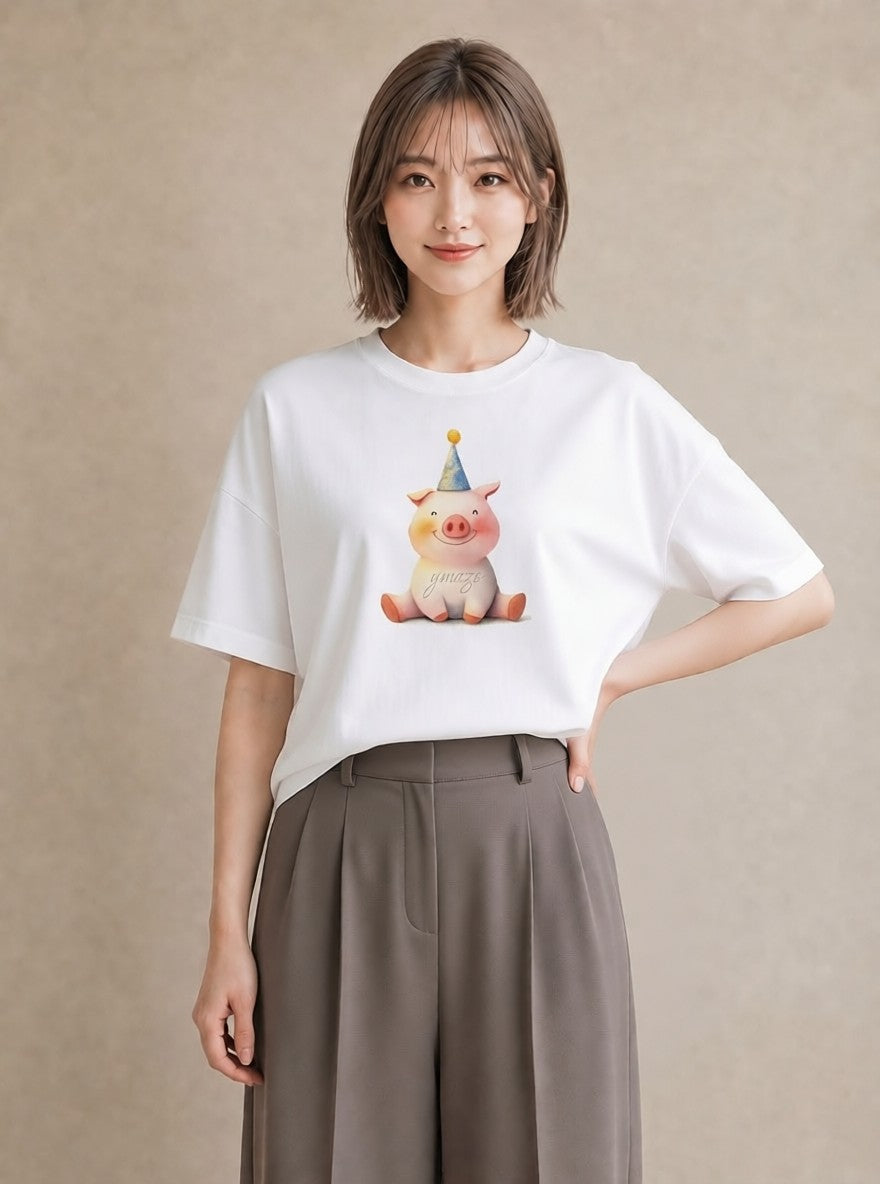 プリントTシャツ レディース カバ 動物 アニマル イラスト ゆるかわ ホワイトデー 春服 白T YMAZO