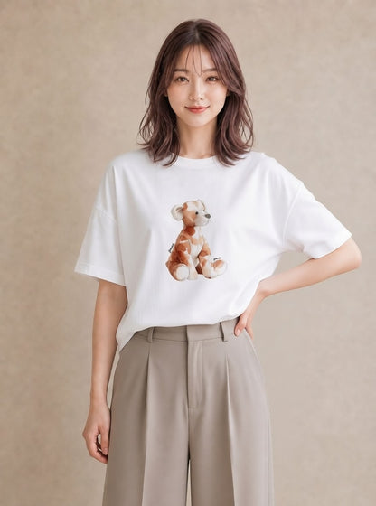 Tシャツ レディース わんちゃん 犬 いぬ イラスト 上品 普段着 週末コーデ 白T YMAZO