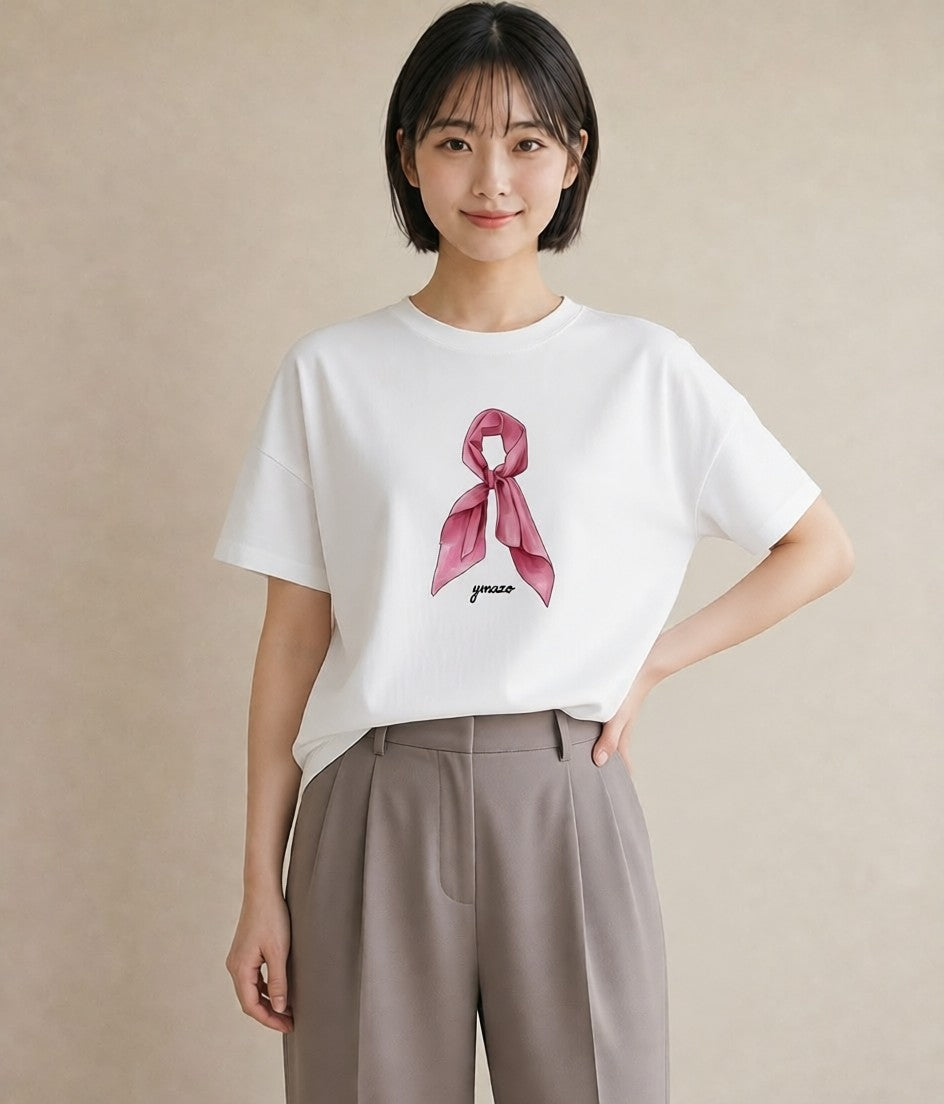 デザインTシャツ レディース レースハンカチ レース ハンカチ ナチュラル アンティーク イラスト 可愛い 綿100 デート 白T YMAZO