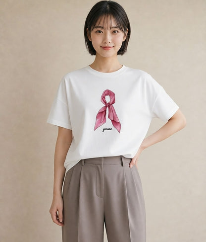 デザインTシャツ レディース レースハンカチ レース ハンカチ ナチュラル アンティーク イラスト 可愛い 綿100 デート 白T YMAZO